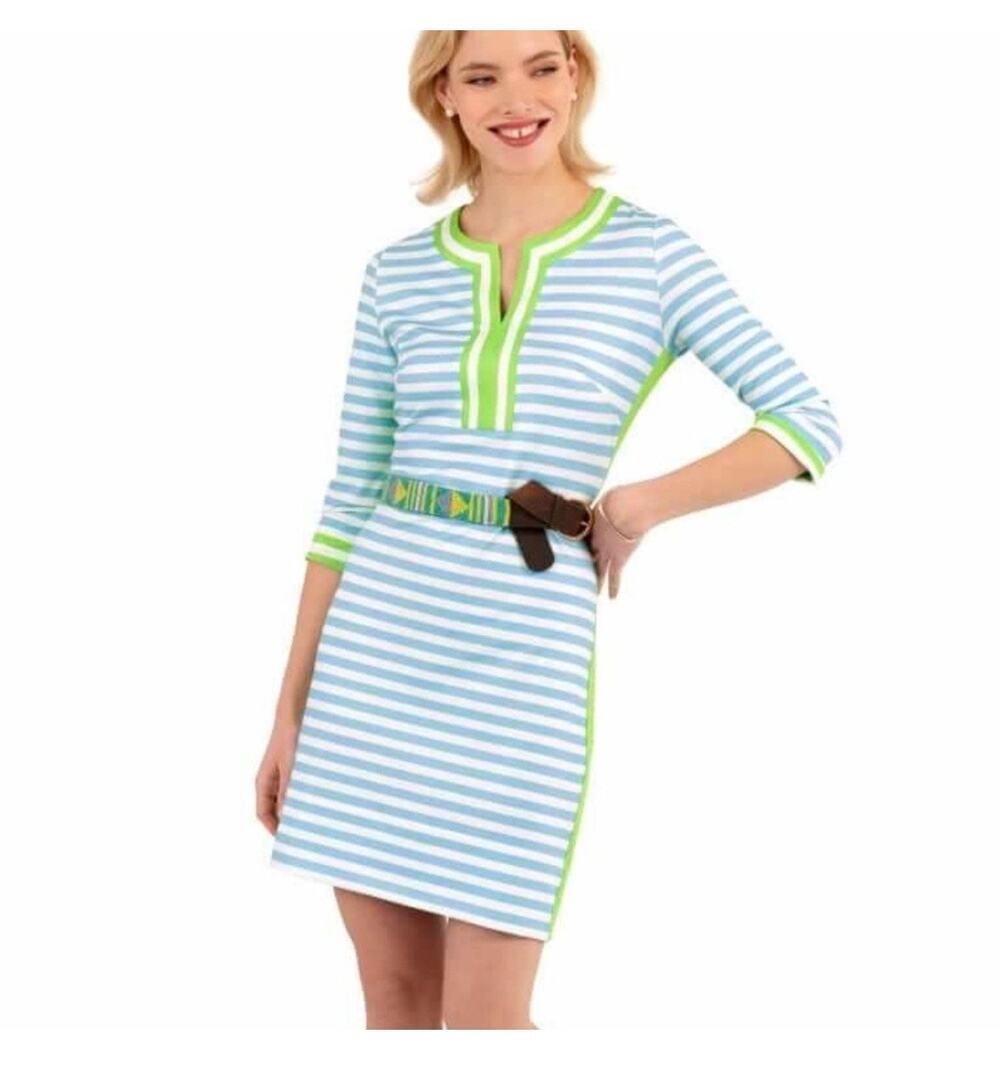 Gretchen Scott The Hinckley Blue White Stripes Jersey Shift Mini Dress Size S